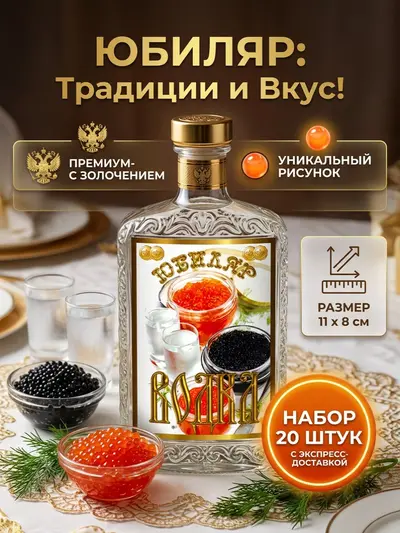 Набор декоративных этикеток на бутылку «Юбиляр: традиции и вкус» — подарочный дизайн, 20 шт., 11×8 см